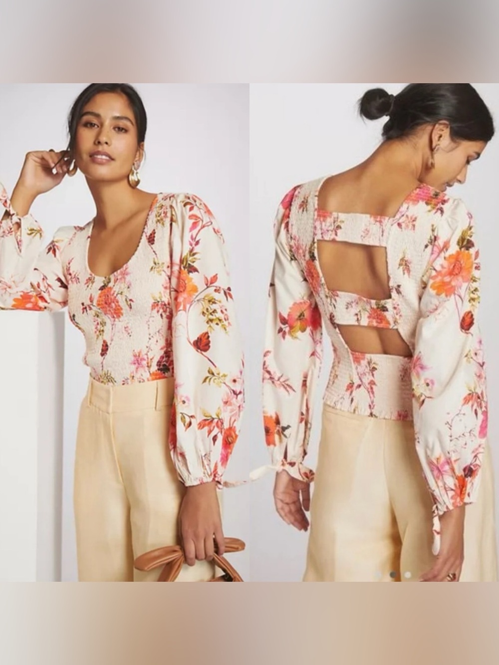 ANTHROPOLOGIE Smocked Romantic Floral Top